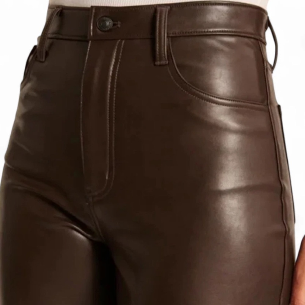 Abercrombie & Fitch Brown Vegan Leather 90's Straight Ultra High Rise 29/8 - Picture 2 of 6